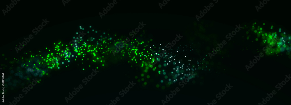 Fototapete Futuristic pattern of dots on a green background. Big data digital code. Technological or scientific banner. 3D