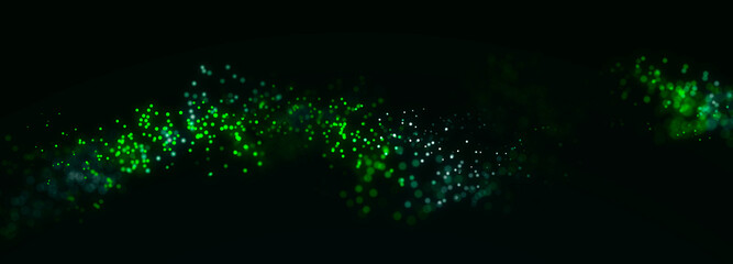 Fototapeta na wymiar Futuristic pattern of dots on a green background. Big data digital code. Technological or scientific banner. 3D