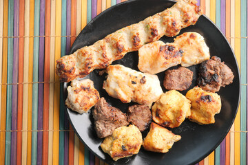 Seekh Kabab meat on a plate on table 