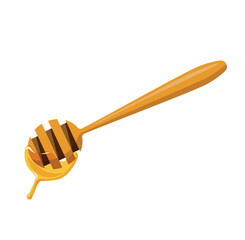 Wooden spoon with honey. Sweet bee nectar from organic blossom for natural desserts and eco products vector treatment