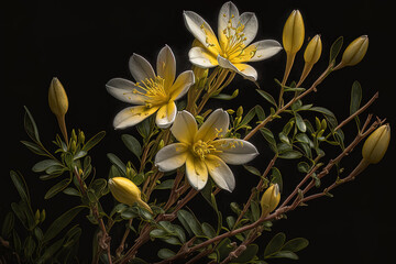 Fototapeta na wymiar A flower of Winter jasmine (Jasminum nudiflorum). Generative AI