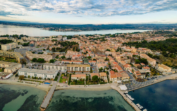 Baleruc-Les-Bains from an Aerial Perspective, Drone Photo, Port