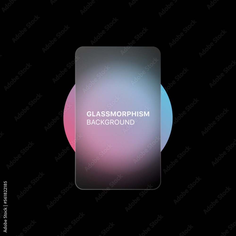 Poster glassmorphism background banner with transparent glass frame template . Realistic Frosted glass morphism effect with blurred abstract gradient circle shape. Vector illustration