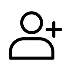 Fototapeta premium User profile with plus line icon. Add new friends, customer, member, contact, follow symbol vector illustration on white background