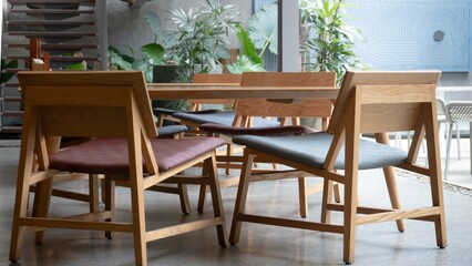 Fototapeta na wymiar leisure wooden chair and a table on a café 