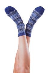 female legs in christmas socks isolater