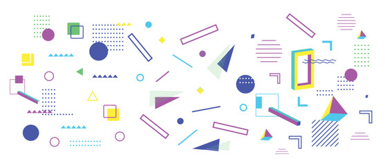 Geometric memphis background. Abstract tracery blue pyramid square lines with decoration pink yellow triangle square colorful ornament vector design