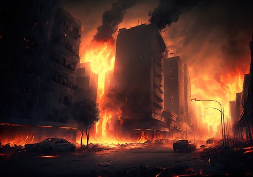 War and fire tear up a city's structures. Generative AI