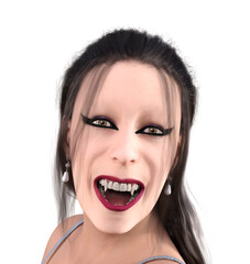 Illustration of a female vampire with heavy makeup on a white background