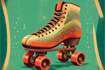 Fototapeta premium A vintage illustration of roller skates with a retro design.. Generative AI