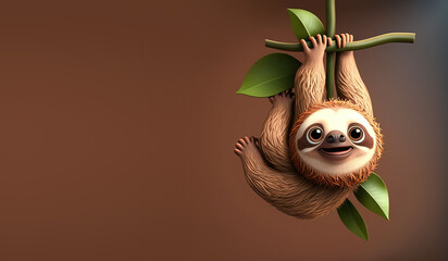 Cute Cartoon Sloth Banner with Room for Copy (Generative AI)