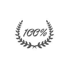100 percent vector logo - a vintage handmade one hundred percent sign in a laurel wreath in a stamp print style. Vintage vector illustration