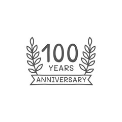 100 years anniversary logo with laurel wreath frame. 100th birthday celebration icon or badge. Vector illustration