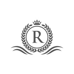 Letter R laurel wreath logo icon design template elements