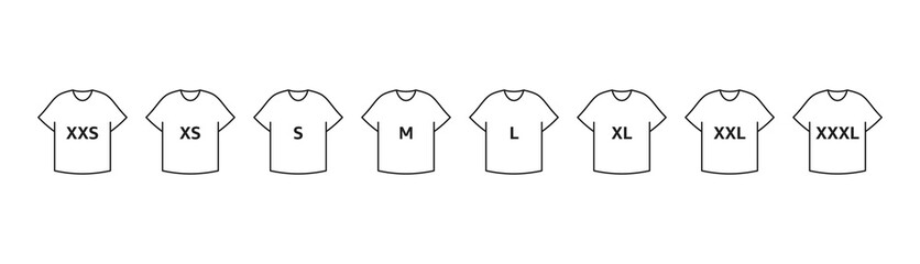 T-shirt size iocn set.  Size from XXS to XXXL. Vector EPS 10