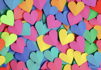 Fototapeta na wymiar Illustration of colorful rainbow pastel origami hearts made with Generative AI