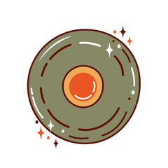 Retro groovy disk. Hippie and boho style. PNG.