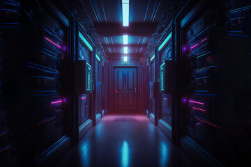 Empty corridor of data center