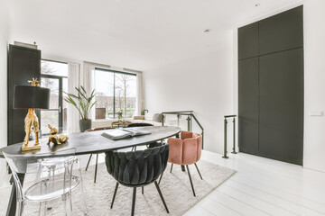 Interior of sunlit dining room