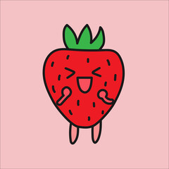strawberry icon, Strawberry character cheering. red strawberry. Vector illustration