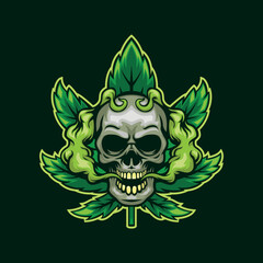Skull with green smoke and background leaf