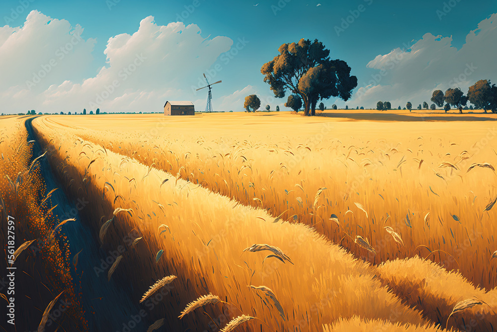 Canvas Prints a wheat field in the summertime. Generative AI