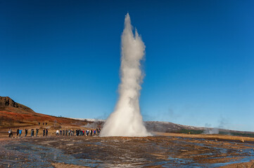 Strokkur Geysir. Water Spray. Iceland. One of the most popular sightseeing place in Iceland.