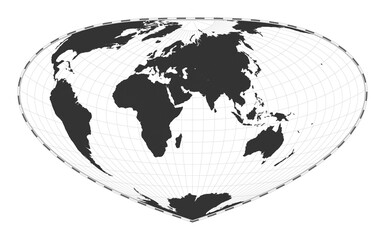Vector world map. Bottomley projection. Plain world geographical map with latitude and longitude lines. Centered to 60deg W longitude. Vector illustration.