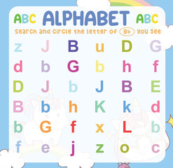 Search and circle the uppercase and lowercase of the A letter on the worksheet. Exercise for children to recognize the alphabet. Educational sheet for preschool. Vector file.