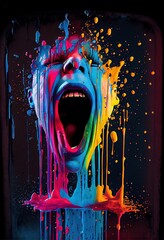 A screaming face colorwater splash Generative AI