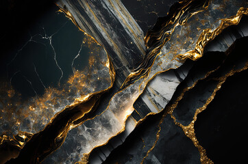 Painting marble texture layers with golden particles. Generative AI.