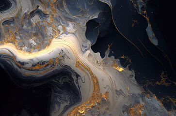 Painting marble texture layers with golden particles. Generative AI.