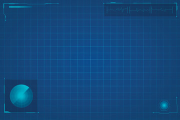 Blue mesh surface with radar. Digital terrain scanning and military search of objects with a global display vector interface