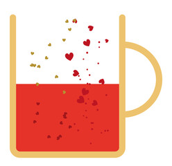 mug with red heart, love, valentine, drink, cup, illustration, vector