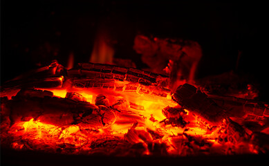 Red hot coals in the fireplace
