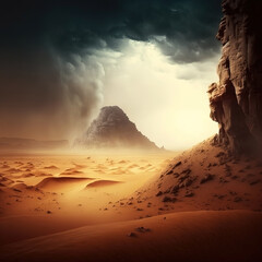 Desert storm. Sunset landscape.