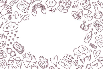Valentine's Day cartoon hand drawn style blank background