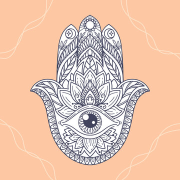 Fatima Hand coloring page. Khamsa, sacred eastern sign, good luck charm