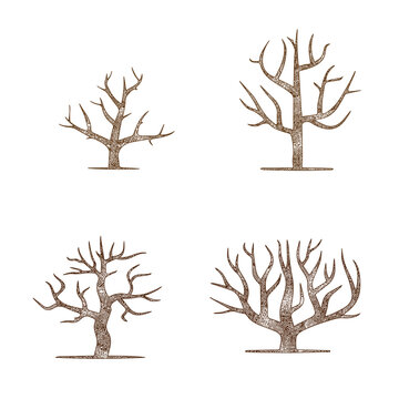 Abstract finger tree silhouettes set