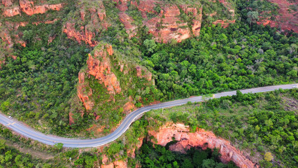 Road in national park chapada dos guimaraes overlooking the gate of hell with beautiful rocky...