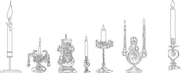 vector sketch of black and white vintage and antique candle holder illustration