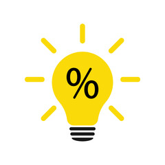 Percent lamp icon. The concept of an idea. Illustration.