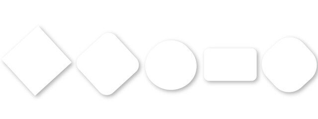 Vector buttons neumorphic design. Geometric shapes: circle, square, rectangle on white background. Blank neumorphism buttons collection. User interface design set. Interface elements. 