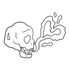 Vector illustration of heart shaped smoking skull. Thin line icon for design, cover etc.