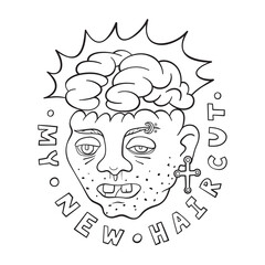 Isolated vector illustration of dead man. Thin line art work for t-shirt design, cover etc.