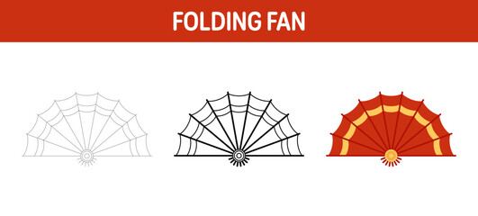 Folding Fan tracing and coloring worksheet for kids