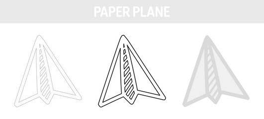 Paper plane tracing and coloring worksheet for kids