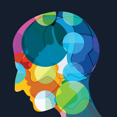 Man profile head. Headache, schizophrenia, mental health concept. Vector Illustration.