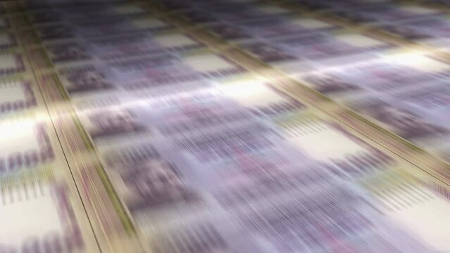 Bangladesh Taka money sheet printing. BDT banknotes loop print. Seamless and looped background concept of finance, economy crisis, inflation and business.