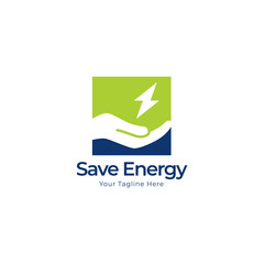 Save energy icon. Lightning bolt between hand icon in black flat glyph, filled style isolated on white background